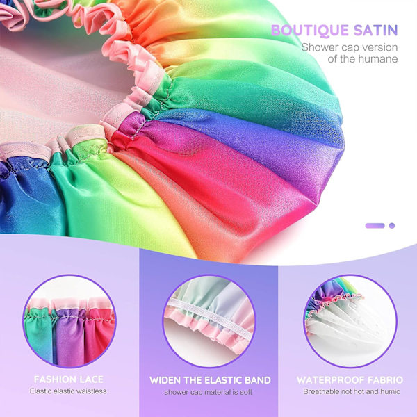 2-pak Dusjhetter for Kvinner Vanntett Gjenbrukbar Trykt Dusjhette Dobbelt Lag Bading Hetter for Krøllete Tykt Hår Medium Regnbue Rainbow Medium (Pack of 2)