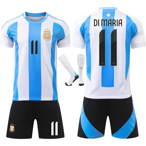 2024 Argentina fotbollströja nr 10 Messi Messi 11 Di Maria America's Cup tröja barn svart byxdress No. 21 socks + protective gear 18 yards