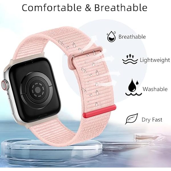 Urheilullinen nylonlenkkiranneke yhteensopiva Apple Watch -rannekkeen 44/45/46/49 mm kanssa, naisille ja miehille, IWatch-sarjoille SE 9/8/7/6/5 (FQ) Pink