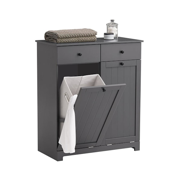 SoBuy badeværelsesskab 2 vasketøjskurve badeværelseshylde vasketøjspose BZR33-DG G Grey Laundry cabinet(2 doors)