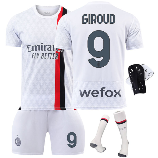 23-24 Ny säsong AC bortatröja set nr 9 Giroud 10 Leo 11 Pulisic 19 Theo fotbollströja Size 9 with socks #16