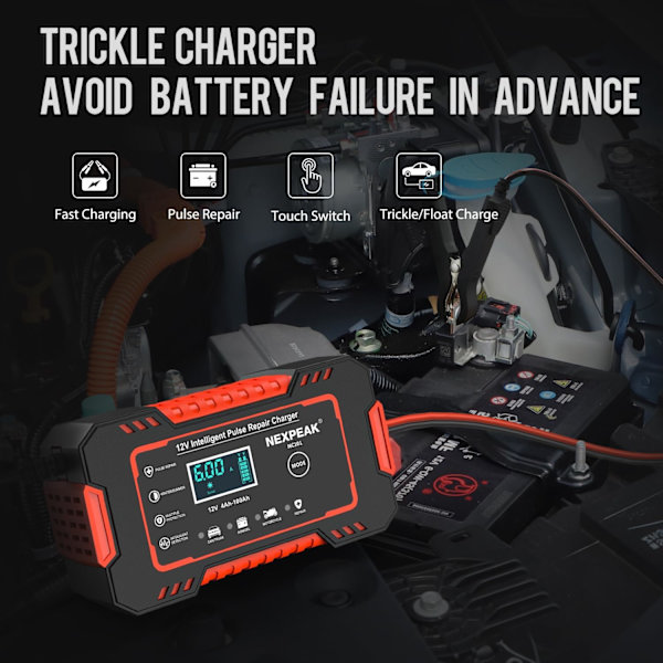 Bilbatterilader, 12V 6A Smart Batteri Trickle Lader Bil 12V Batteri
