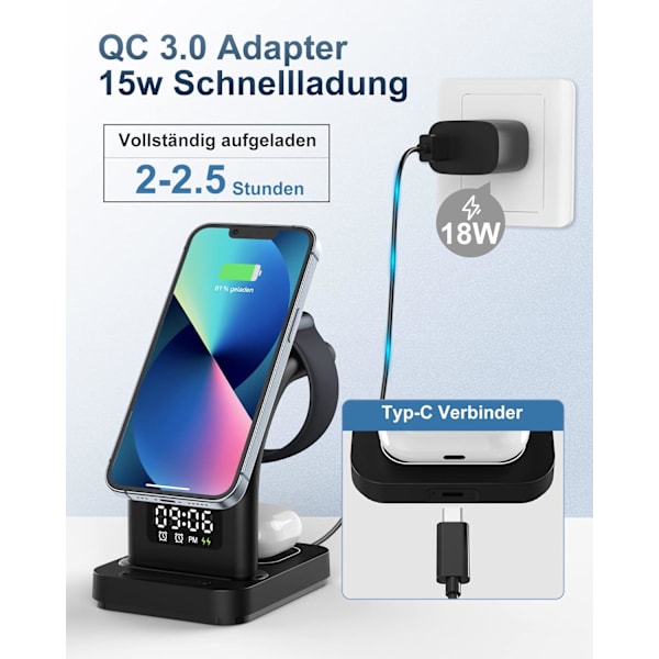 Trådløs oplader, magnetisk 5 i 1 induktiv opladningsstation