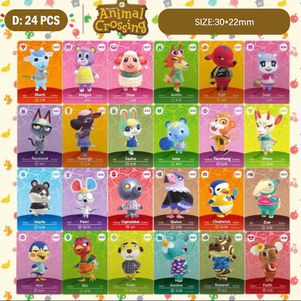 Animal Crossing Amiibo Serie 5 Kort 24PCS 30*22MM 24PCS 24PCS 30*22MM