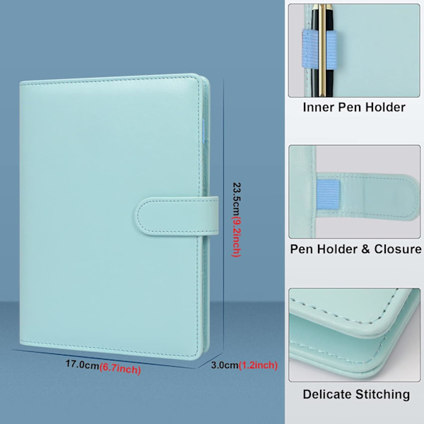 Läder A5 Ringpärm Planner Notebook Planner med Magnetlås (Inre Papper Ingår Ej)-Blå Blue