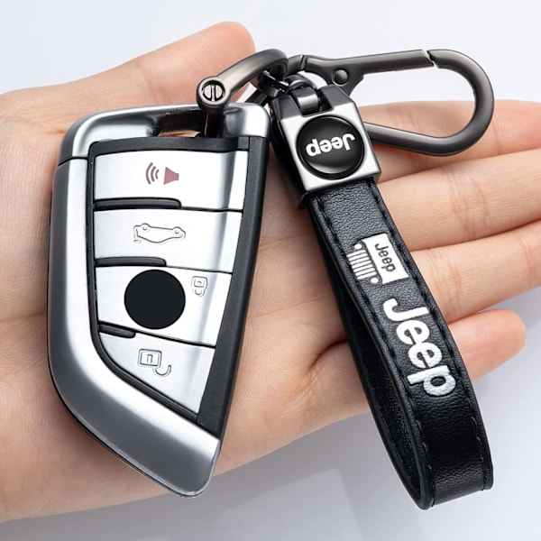 Ægte læder bilnøglering til Jeep nøglering bilnøgle fob nøglering nøglering Wrangler Compass Cherokee mænd og kvinder, bilnøgle sort