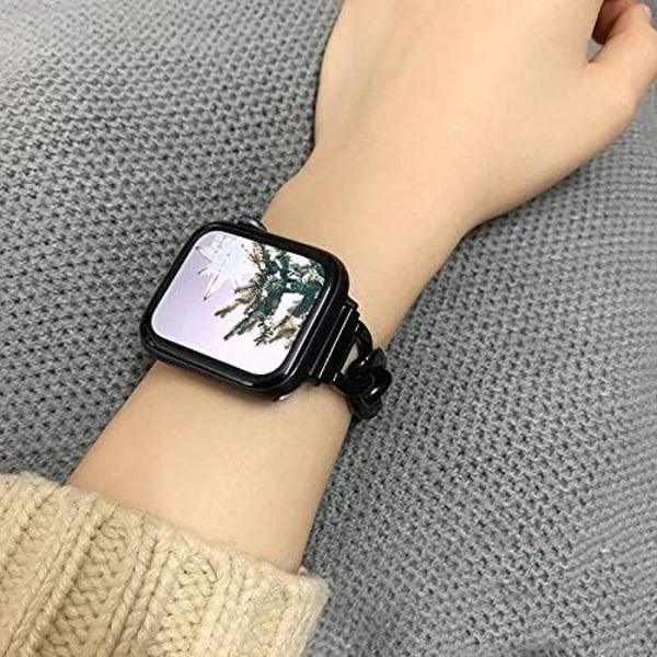 38/40/41/mm 42/44/45mm Damegull Klassisk Kjede Smartwatch Rem Kompatibel for Apple Watch Series Band 9/8/7/SE/6/5 Stilig Erstatningsrem SVART BLACK 42/44/45/49MM