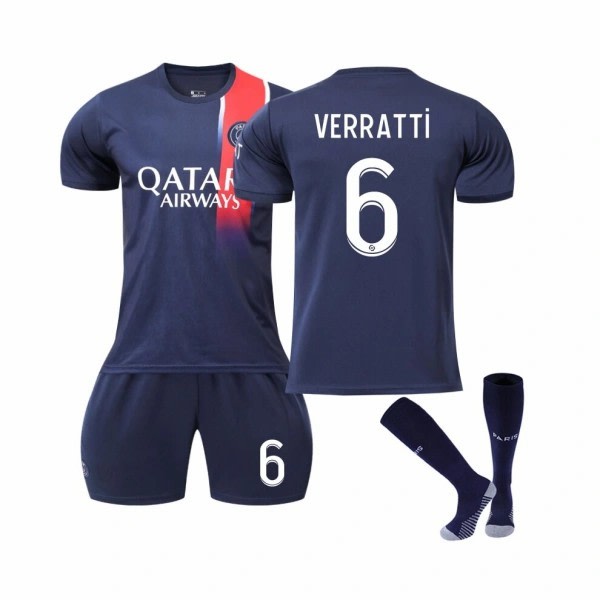 (Paris Saint-Germain 2023/2024 Verratti #6 Hjemmefodboldtrøje Kit M(170-175CM)