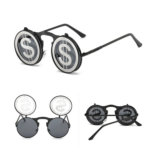 Retro Personlighet Reflekterande Nya Herr Metall Solglasögon Steampunk Flip Up Solglasögon 2024 C2  Picture Color Round Sunglasses