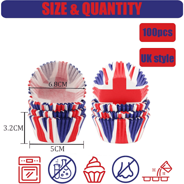 e Blå Union Jack Cupcake Liners, 100 stk. Mini Kings Coronation Bagekopper, Små Papir Muffinskopper Cupcake Liners Muffinskopper til Kong Charles Coro Aug