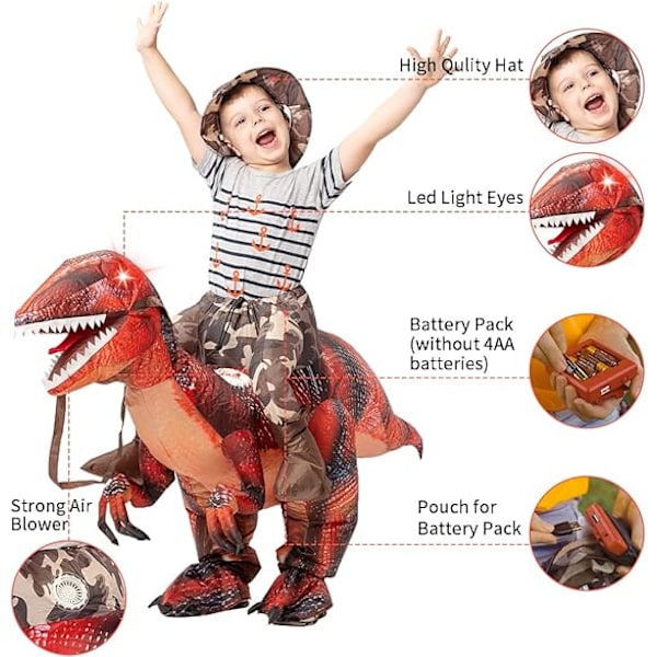 Oppustelig Dinosaur Kostume til Børn Halloween Kostumer Drenge Piger Sjov Oppustelig Kostume til Halloween Fest Cosplay 55in/140