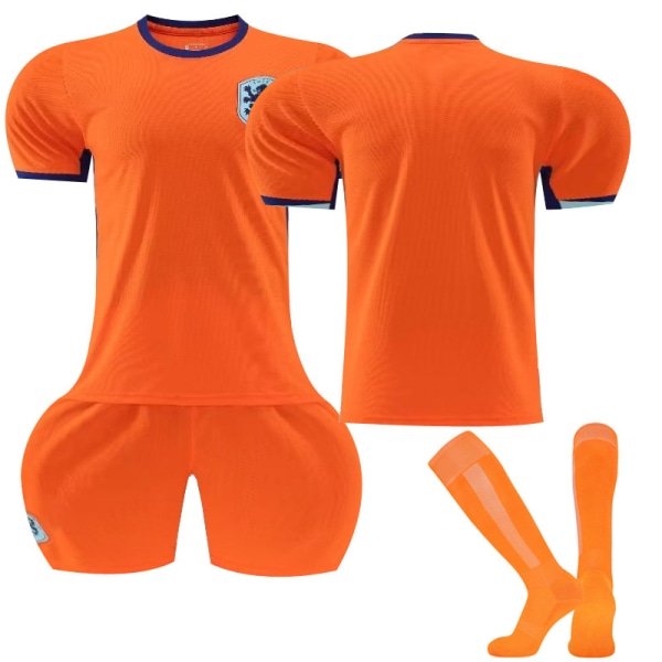 2024 Europacup fotbollströja set Nederländerna hem orange nr 4 Van Dijk 11 Robben 10 Depay tröja No number socks #L