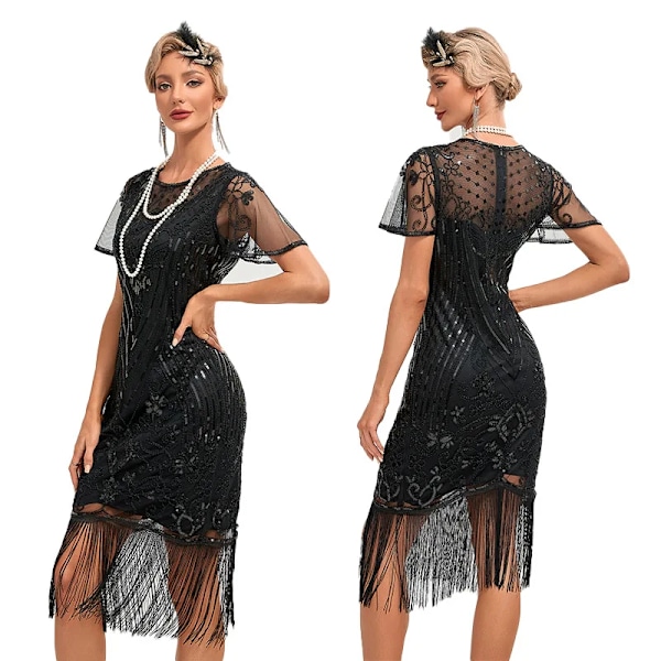 Plus Size 1920-talls Flapper Retro Kjole Great Gatsby Fest Tassel Perlebesatt Charleston Dansekjole Cocktail Festkjole Aftenkjole kun kjole dress only 4XL