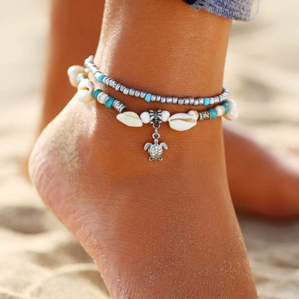 Boho Double Bead Anklet Turtle Anklet Armband Shell Anklet