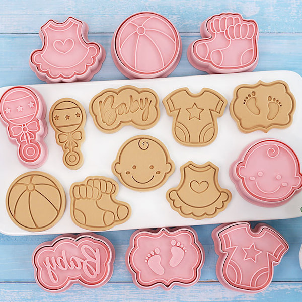 Baby Cookieform Sæt - 8 stk - Trykte prægede cookieforme velegnet til børnefødselsdage