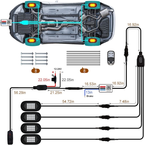Rock Light Kit Neon Underglow Vanntett Underbody Belysning for Bil Lastebil 4 Pods