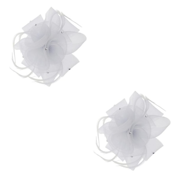 1/2 Bröllop Brud Dam Prom Ros Fjäder Fascinator Hårklämma Vit White 2 Set