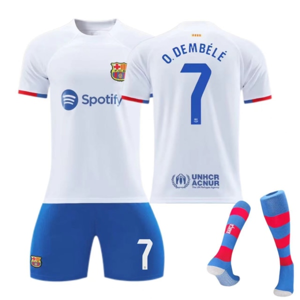 Barcelona bortaställ barn vuxen kostym fotbollströja Size 7 socks 26