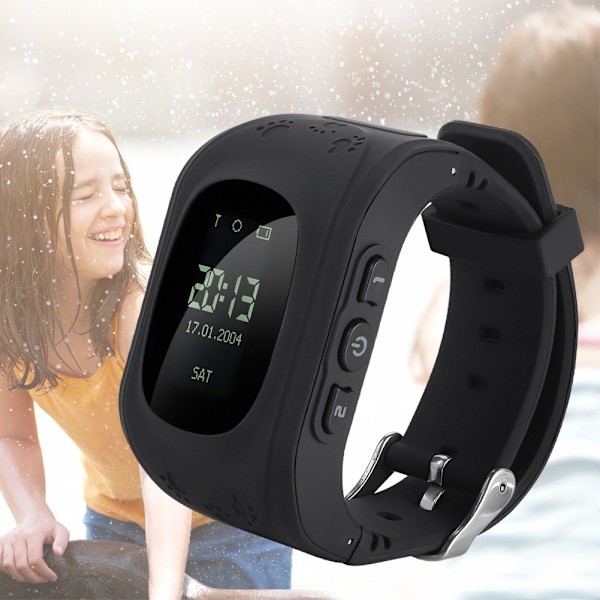 Børne Smartwatch Anti-Lost GPS Tracker Sikker Touchscreen Børneure (Sort)