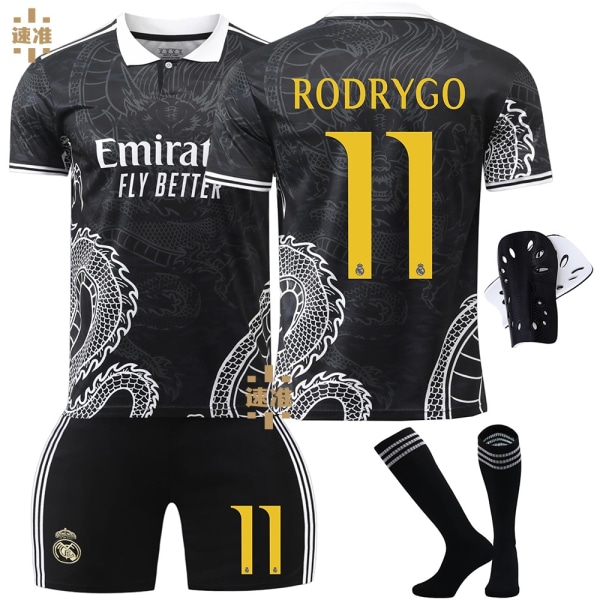 23-24 Real Madrid fodboldtrøje drage version nr. 7 Vinicius 5 Bellingham 11 Rodrigo børnetrøje No. 5 socks + protective gear XXXL