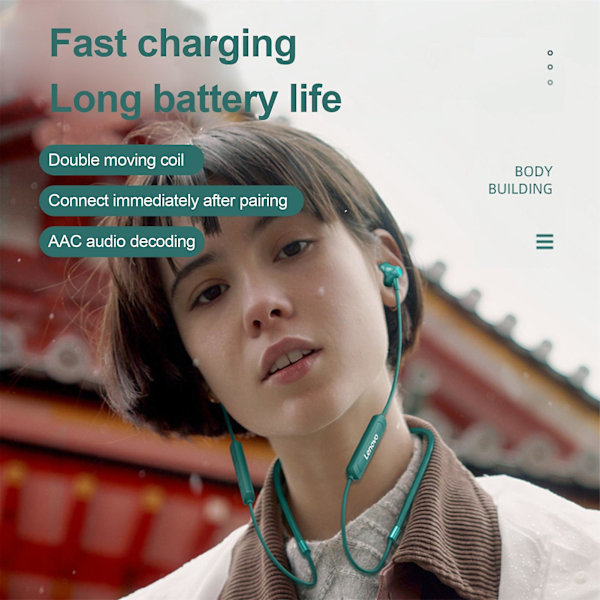 Lenovo SH1 langattomat nappikuulokkeet älykäs melunvaimennus Bluetooth 5.0 urheilullinen dynaaminen niskapanta kuulokkeet kuntoiluun Black