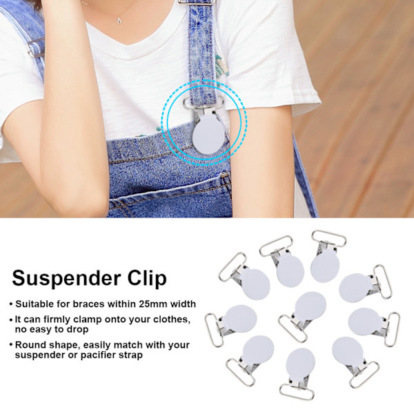 10 st 25 mm Runda Hållare för Suspender & Napphållare DIY Tillbehör (Vit)