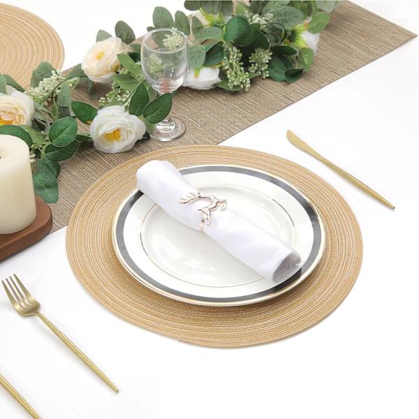 Bordmatter, sett med 6, Khaki 38x38cm Runde vevde bordmatter Vaskbare H G