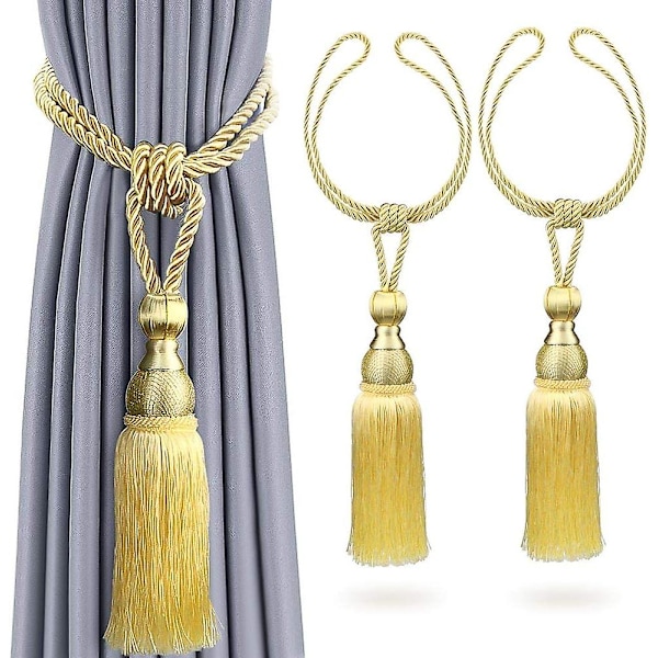 2pcs (Golden) Handmade Curtain Tiebacks Curtain Tiebacks with Rope Curtain Tiebacks for Home Decor