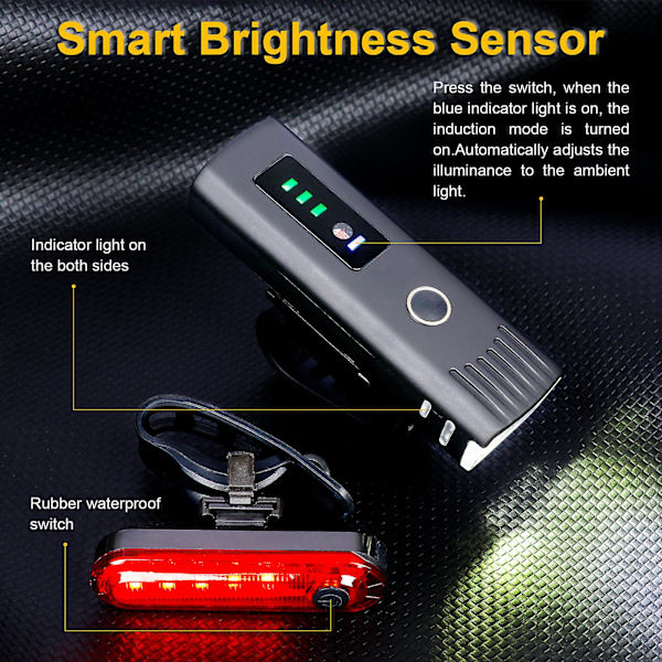 Sykkellyssett, USB-ladbart supersterkt LED vanntett frontlys