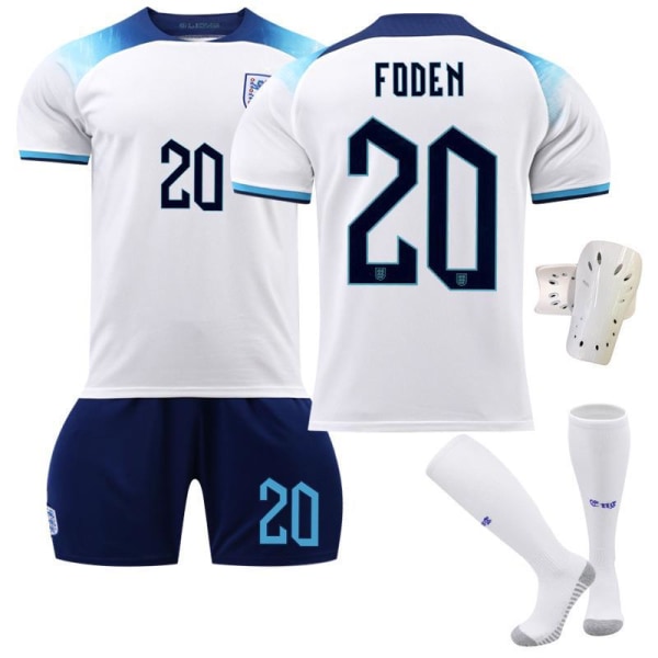 2022 England VM-trøje nr. 9 Kane 10 Sterling 19 Mount 20 Foden Børnefodboldtrøje No. 19 with socks #28