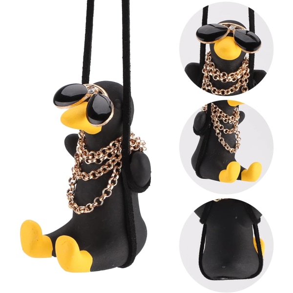Auton lisävarusteet Swing Duck Swinging Duck Auton riipuskoriste Ihana Swinging Duck Auton riipus Siisti lentävä ankka aurinkolaseilla Auton taustapeili Black
