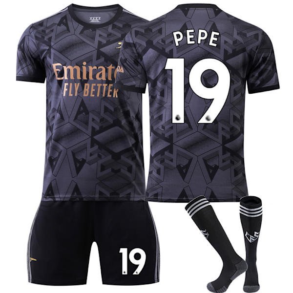 22-23 Arsenal udebane sort nr. 7 Saka 9 Lacazette 19 Pepe 14 Aubameyang fodbolduniformssæt No. 19 with socks XL