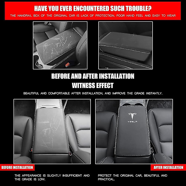 Omslag för Tesla Model 3 Model Y Pu Läder Center Console Protector Pad Bil Vattentät Armrest Box Mat För Model 3 2017-2022 Mo