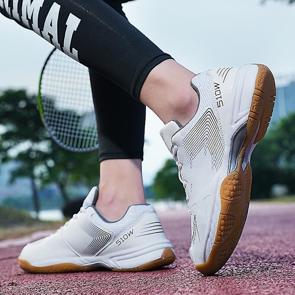 Mænd Kvinder Letvægts Sneaker Mode Indendørs Court Sko Velegnet Til Badminton 3Dx86 WhiteGray EU 48