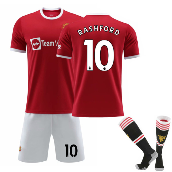 21-22 Nya Red Devils Hemma Nr 7 Ronaldo Tröja Nr 6 Pogba Fotbollströja Set Nr 18 Stjärna med Originalstrumpor Size 10 with socks 26#