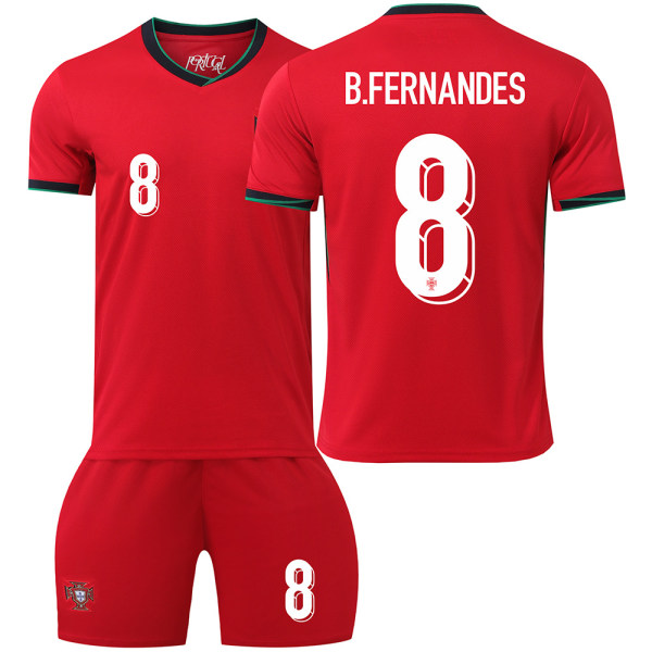 2024 Portugal fotbollströja nr 7 Ronaldo 8 B Fee 11 Phillips EM barn tröja set korrekt version No socks size 8 20 yards