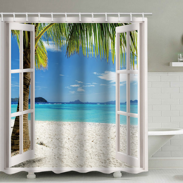 Duschdraperi 200 x 230 cm, strandduschdraperi, tryckt poly