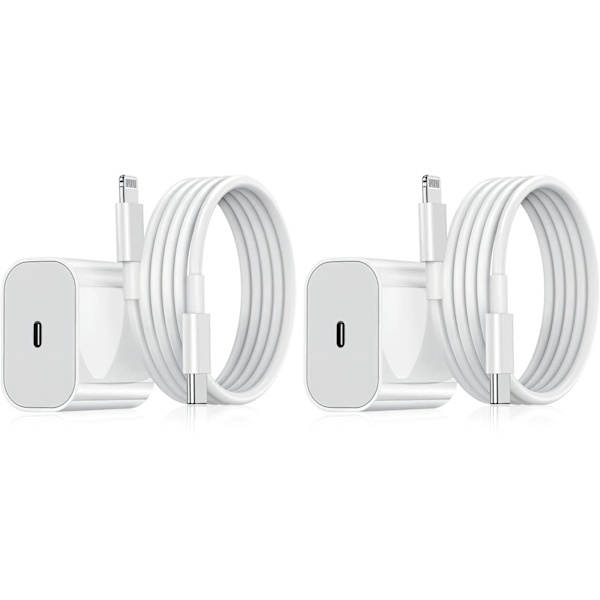 2-pak - Oplader til iPhone - Hurtig oplader - Adapter + Kabel 20W Hvid Hvid White 2-Pack iPhone
