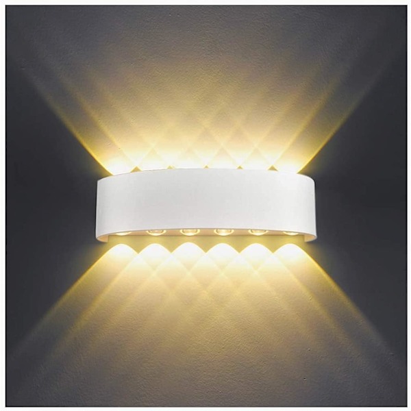 Modern 12W Vit LED Vägglampa IP65 Vattentät Aluminium Utomhusvägglampa Nedåtriktad Spotlampa för Sovrum Hall Trappor (Varmvit)