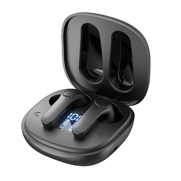 Trådløse hodetelefoner, Bluetooth 5.0 hodetelefoner med trådløs etui IPX6 vanntett stereohodetelefoner In-ear innebygd mikrofon headset svart Black