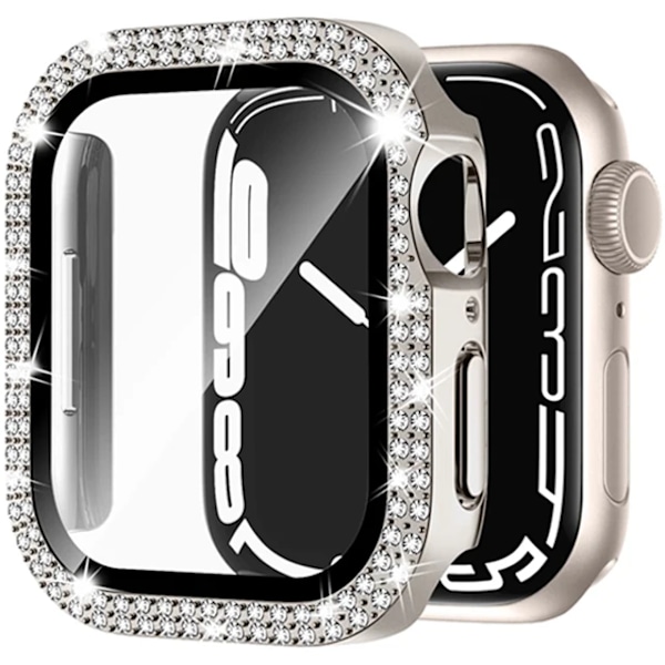 Bling Glass+ deksel for Apple Watch Case 45mm 41mm 40mm 44mm 42mm 38mm Diamant støtfanger+skjermbeskytter iwatch serie 7 9 8 5 6 SE C stjerneklar C starlight 38mm Series 321