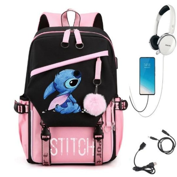 Stitch-reppu lapsille, reppuja, selkäreppu USB-liitännällä 1 kpl lyserød 2