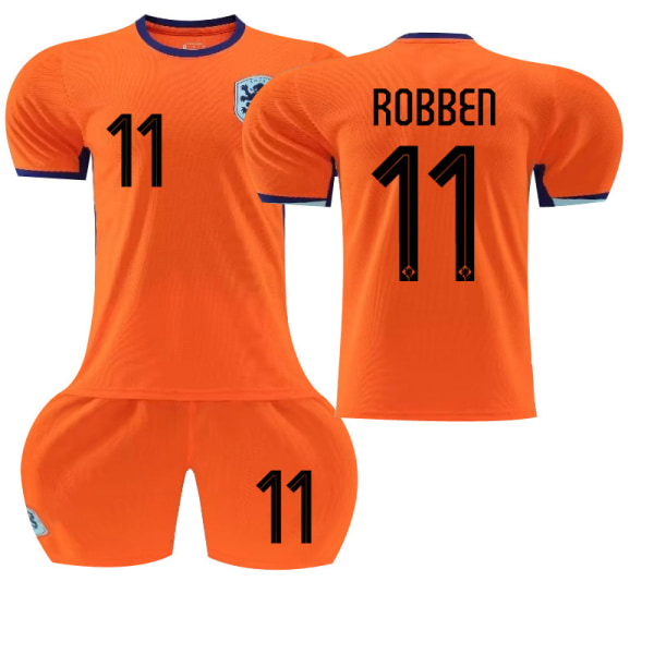 2024 Europacup fotbollströja set Nederländerna hem orange nr 4 Van Dijk 11 Robben 10 Depay tröja No. 10 with socks + protective gear #20