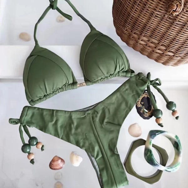 2023 Uusi Seksi Kolmio Uimapuku Naisille Brasilialainen Bikini Halter Uima-asu Push Up Uimapuku Metalliketjusetti CS04