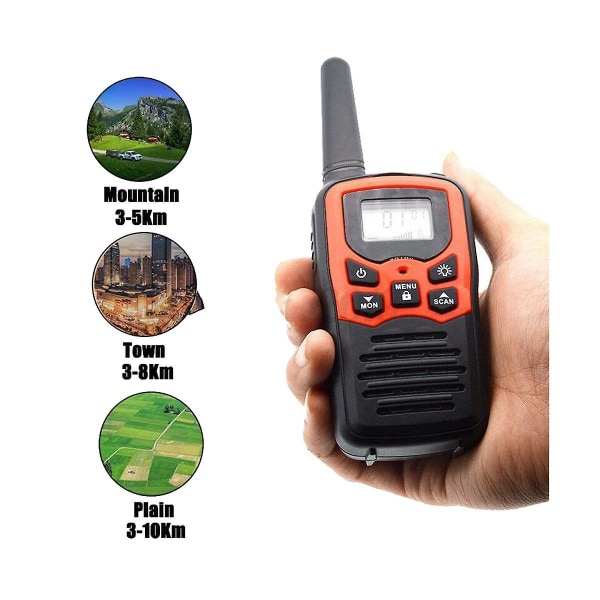 22-kanals sett med håndholdte walkietalkier, 10 km rekkevidde, UHF 400-470 MHz, dobbeltbånds langdistansekommunikasjon BlackOrange