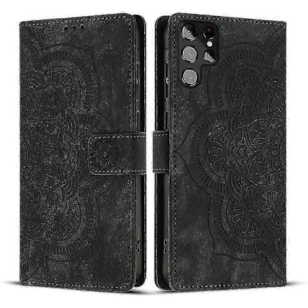 Frosted Læder Etui til Mandala Emed Retro Telefon Sort(FQ) For Samsung Galaxy S22 Ultra 5G Black