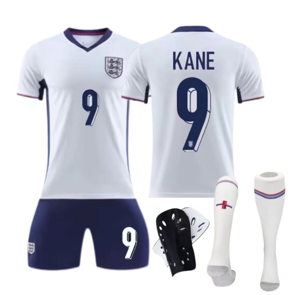 Europeiska cupen England hemmatröja nr 9 Kane nr 10 Bellingham barn vuxen kostym fotbollströja Size 4 socks + protective gear 16