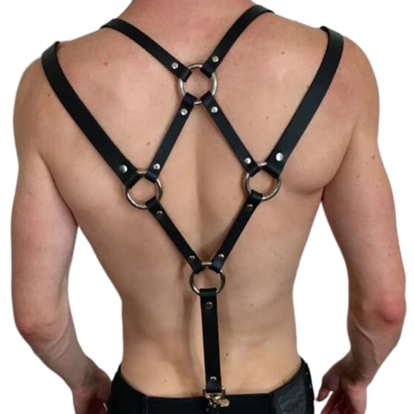 Sexy Men Harajuku Faux Leather Bodysuit Chest Half Harness Suspenders Punk Sling Buckle Shoulder Straps Belt O-Rings