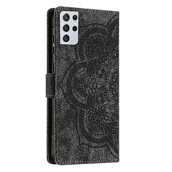 Frosted Læder Etui til Mandala Emed Retro Telefon Sort(FQ) For Samsung Galaxy S21 Ultra 5G Black