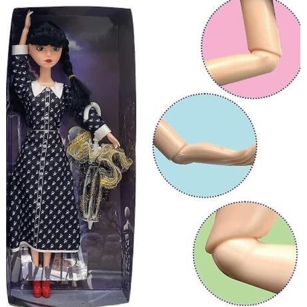 Plush Wednesday Adams dockor för bar Long Sleeve Polka Dot
